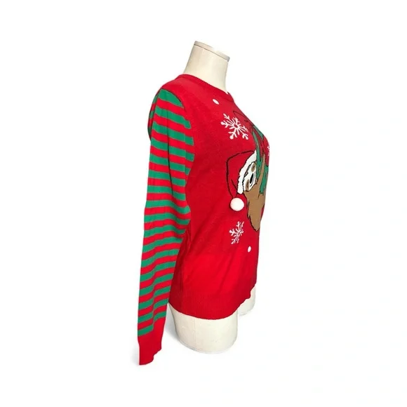 MAD Engine Sloth Santa Hat Hanging on Ornament Wreath Ugly Christmas Sweater - Picture 3 of 5